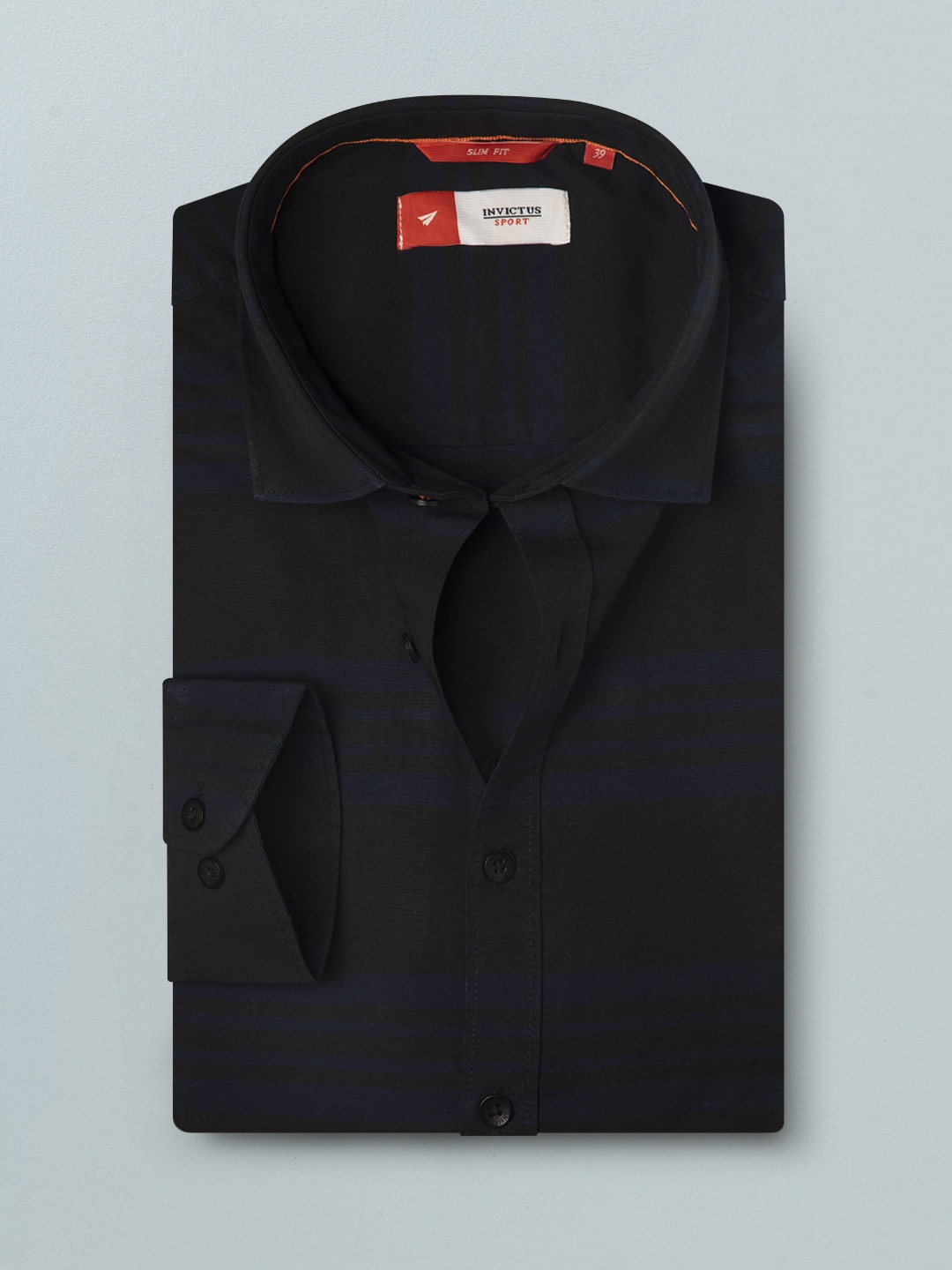

INVICTUS Men Black & Navy Blue Slim Fit Horizontal Stripes Casual Shirt