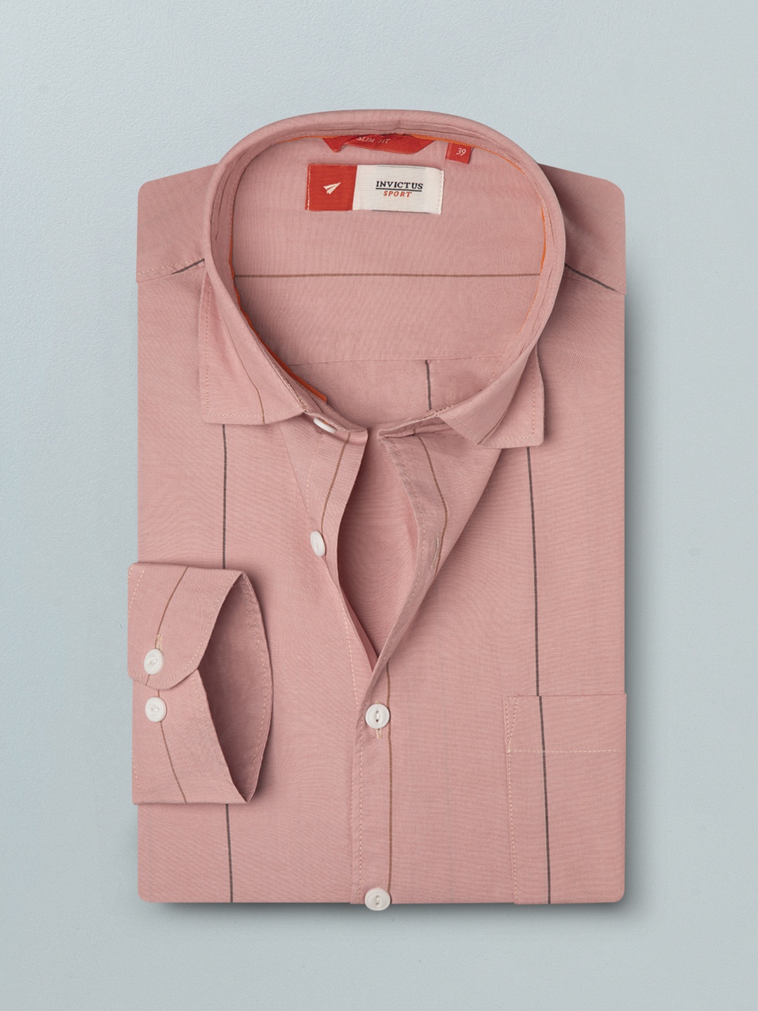 

INVICTUS Men Pink Striped Pure Cotton Regular Fit Casual Shirt