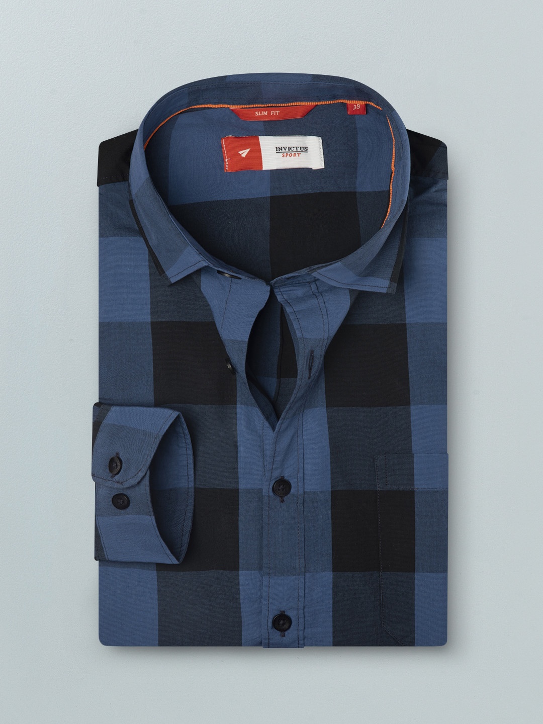

INVICTUS Men Black & Blue Buffalo Checks Slim Fit Pure Cotton Casual Shirt