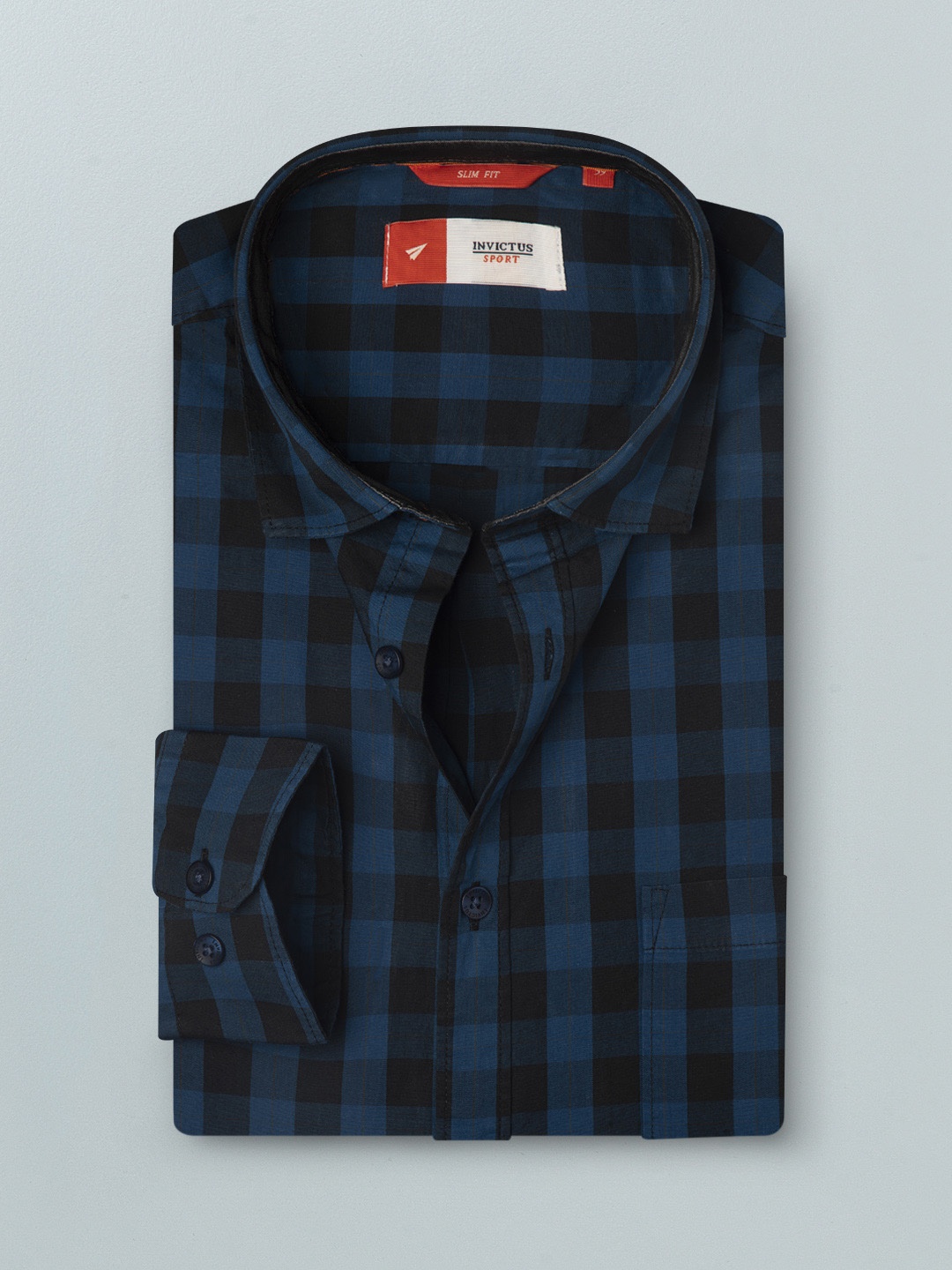 

INVICTUS Men Blue & Black Checked Slim Fit Pure Cotton Casual Shirt
