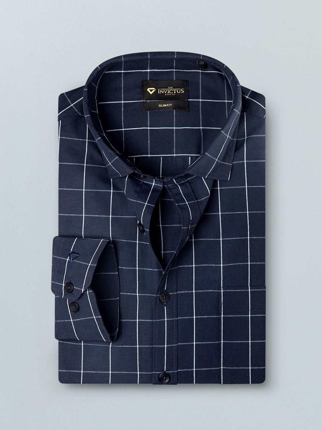 

INVICTUS Men Navy Blue Slim Fit Windowpane Checks Smart Casual Shirt