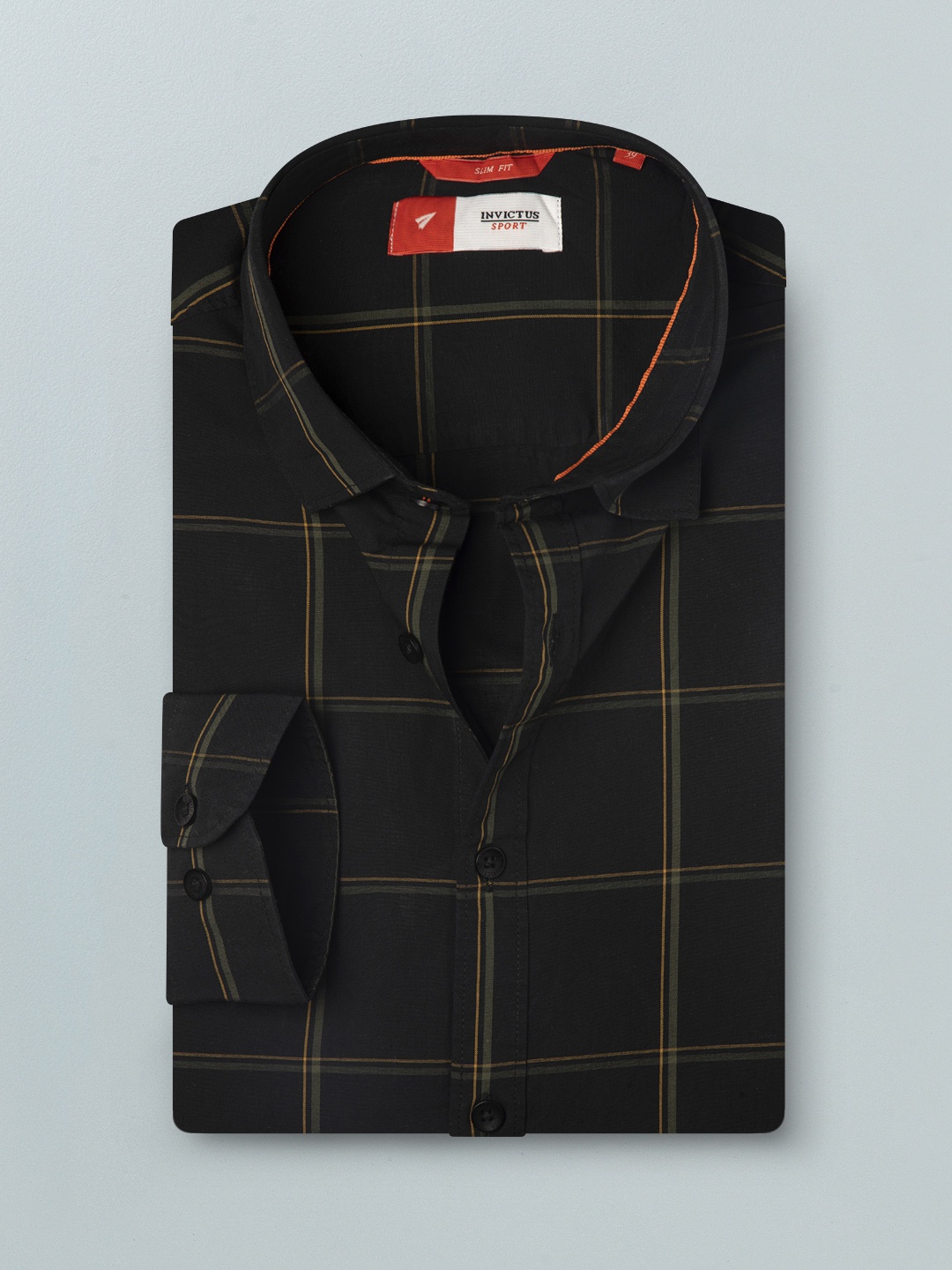 

INVICTUS Men Black And Grey Slim Fit Windowpane Checked Pure Cotton Casual Shirt