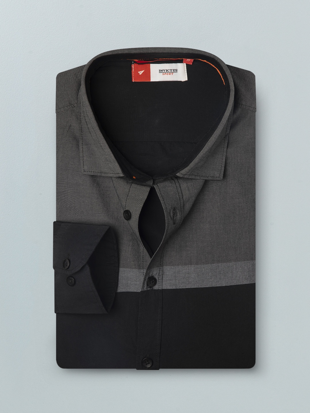 

INVICTUS Men Black & Grey Slim Fit Colourblocked Casual Shirt