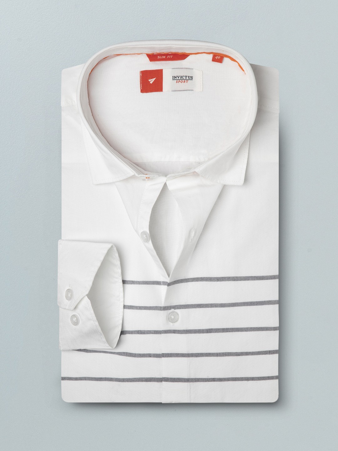 

INVICTUS Men White Slim Fit Horizontal Stripes Casual Shirt