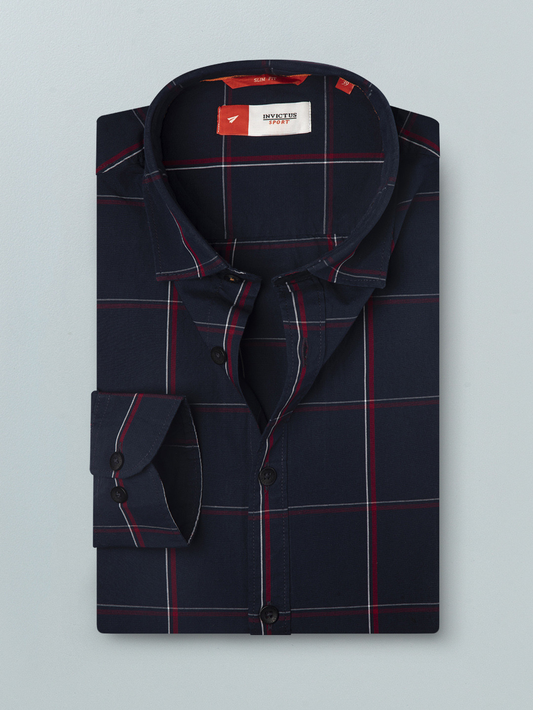 

INVICTUS Men Navy Blue Windowpane Checks Slim Fit Pure Cotton Casual Shirt