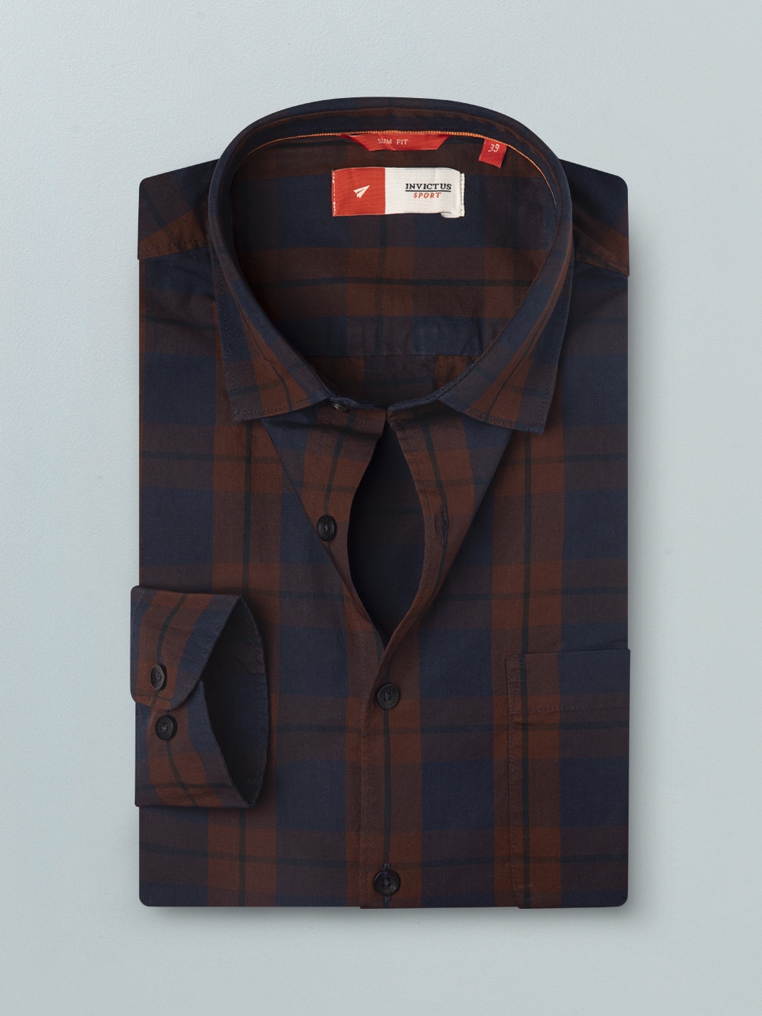 

INVICTUS Men Navy Blue & Brown Slim Fit Checked Pure Cotton Casual Shirt