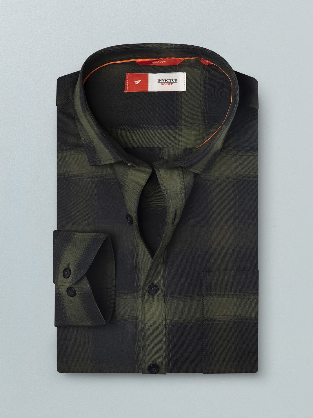 

INVICTUS Men Black & Olive Slim Fit Windowpane Checks Slim Fit Pure Cotton Casual Shirt, Green