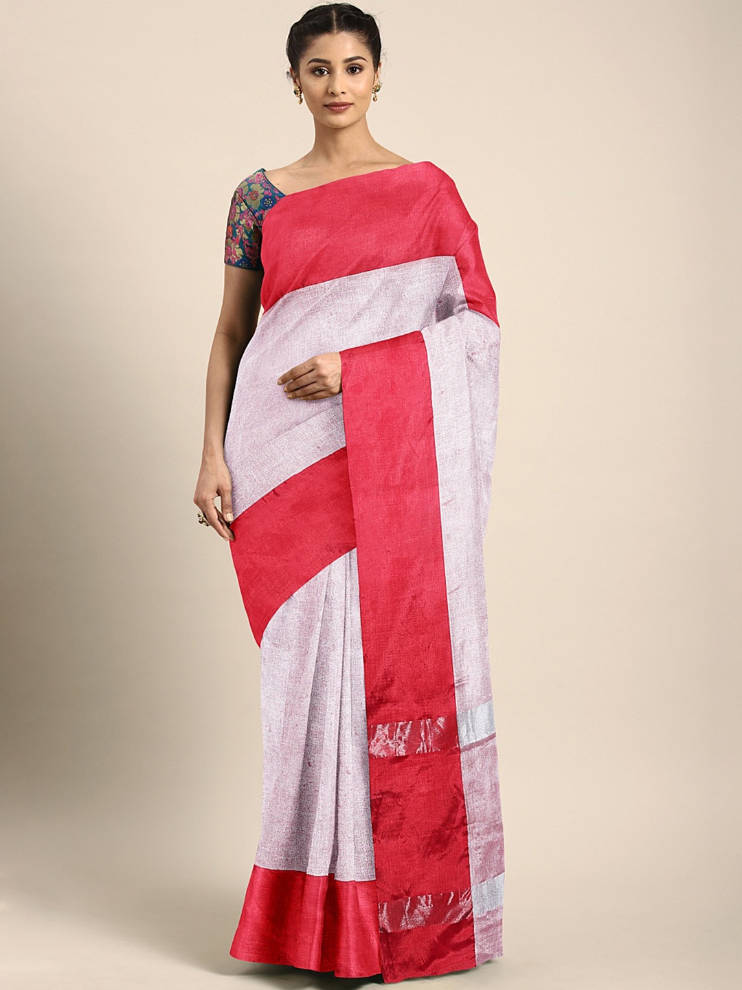 

Kalakari India Pink & Red Solid Pure Silk Uppada Saree