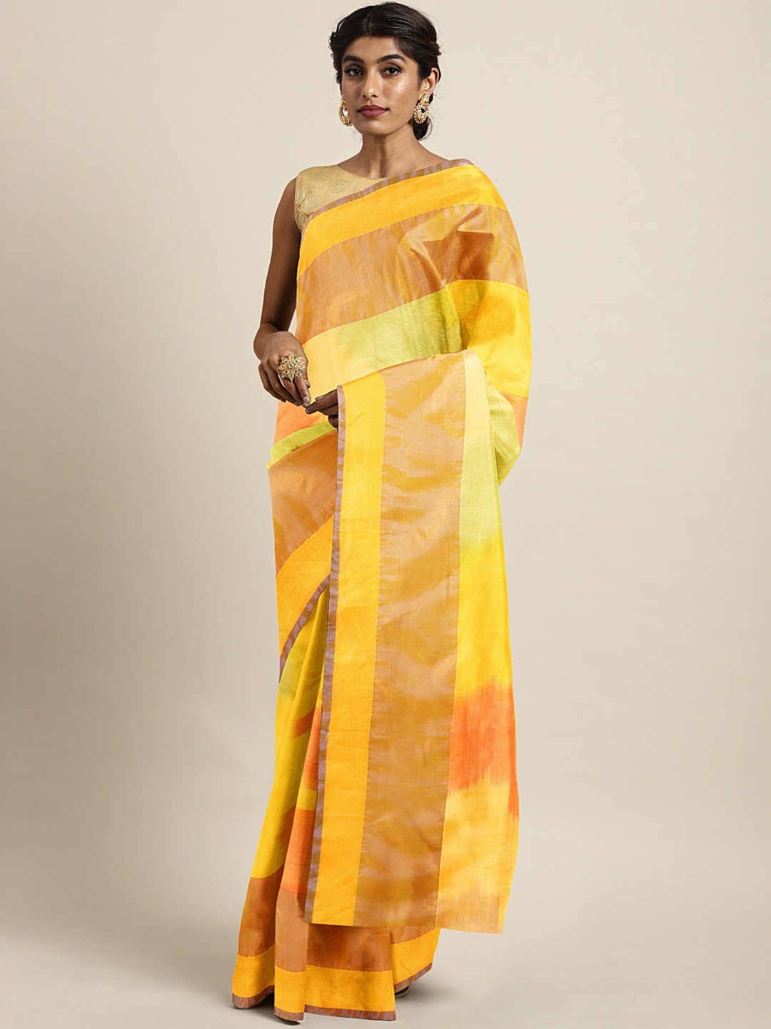 

Kalakari India Yellow & Orange Pure Silk Woven Design Uppada Saree