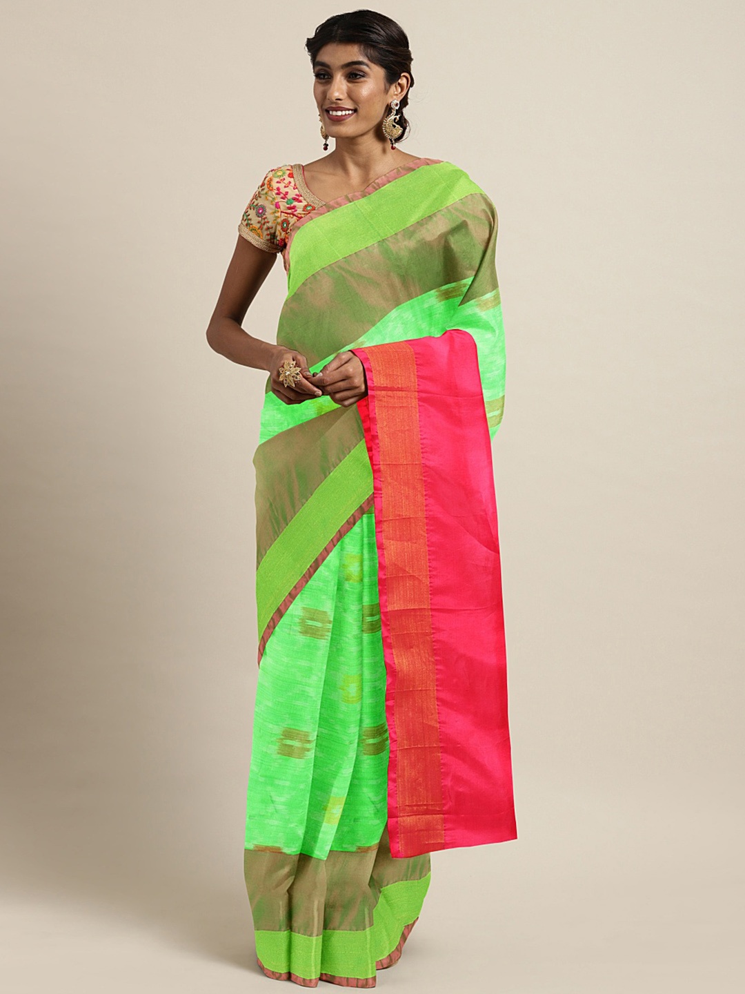 

Kalakari India Green Ethnic Motifs Woven Design Pure Silk Uppada Saree