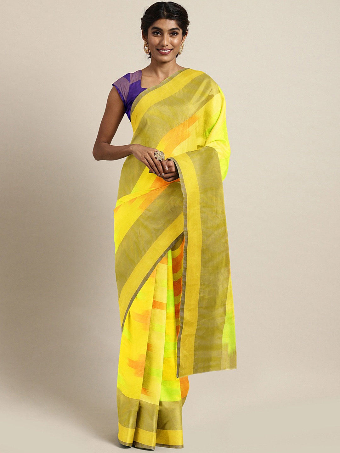 

Kalakari India Yellow & Orange Woven Design Pure Silk Uppada Saree