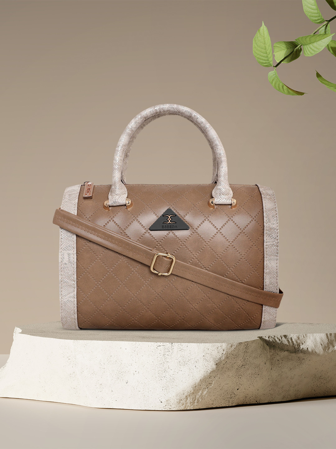 

ESBEDA Beige Textured PU Structured Handheld Bag