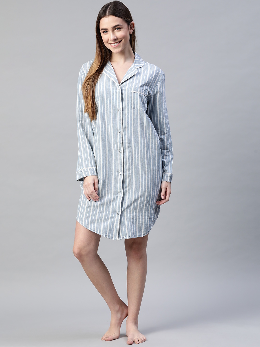 

Marks & Spencer Blue & White Striped Cotton Nightdress