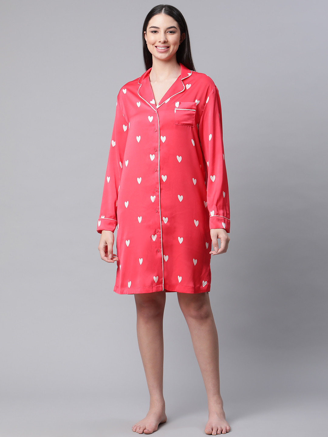 

Marks & Spencer Women Pink & White Printed Nightdress