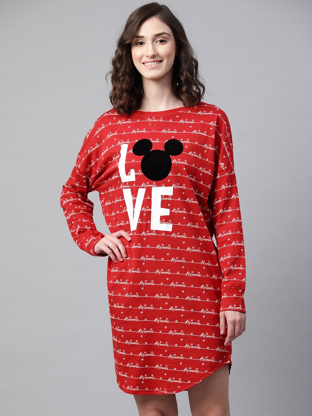 

Marks & Spencer Women Red Pure Cotton Minnie Mouse Typography Printed T-Shirt Nightdress