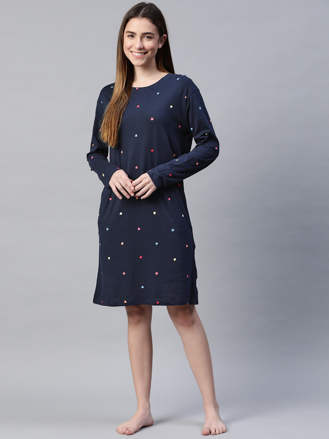 

Marks & Spencer Navy Blue Cotton Printed Nightdress