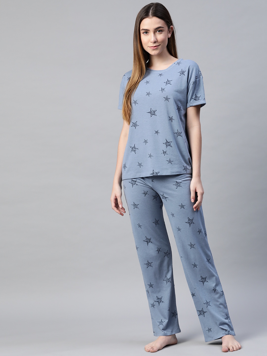 

Marks & Spencer Women Blue Printed Night suit