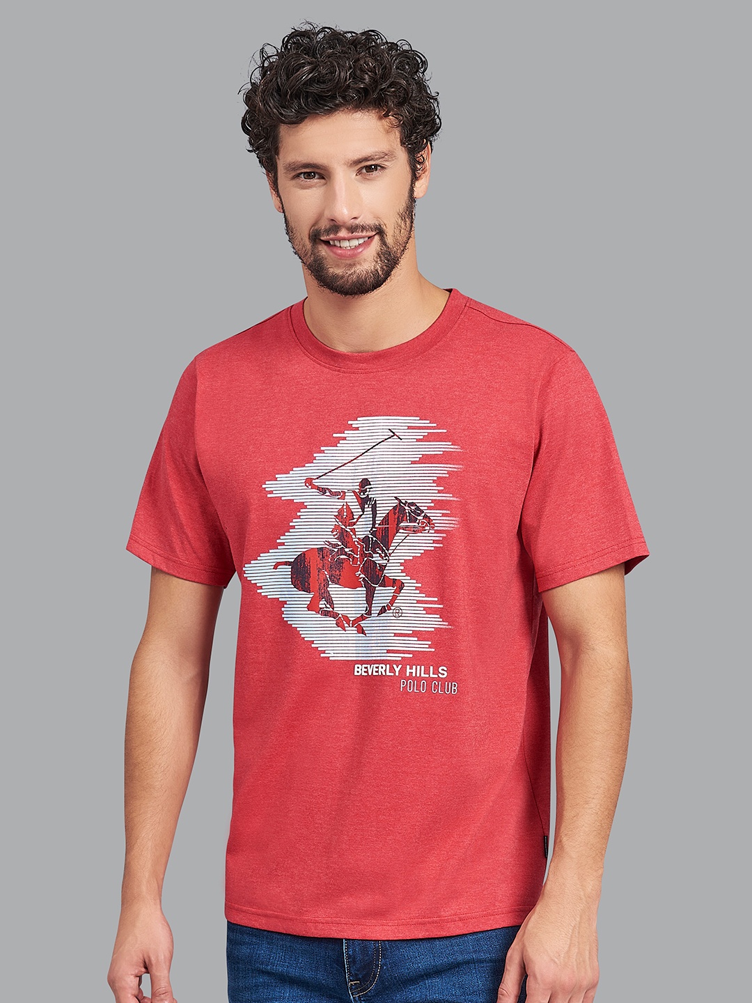 

Beverly Hills Polo Club Men Red & Grey Printed T-shirt