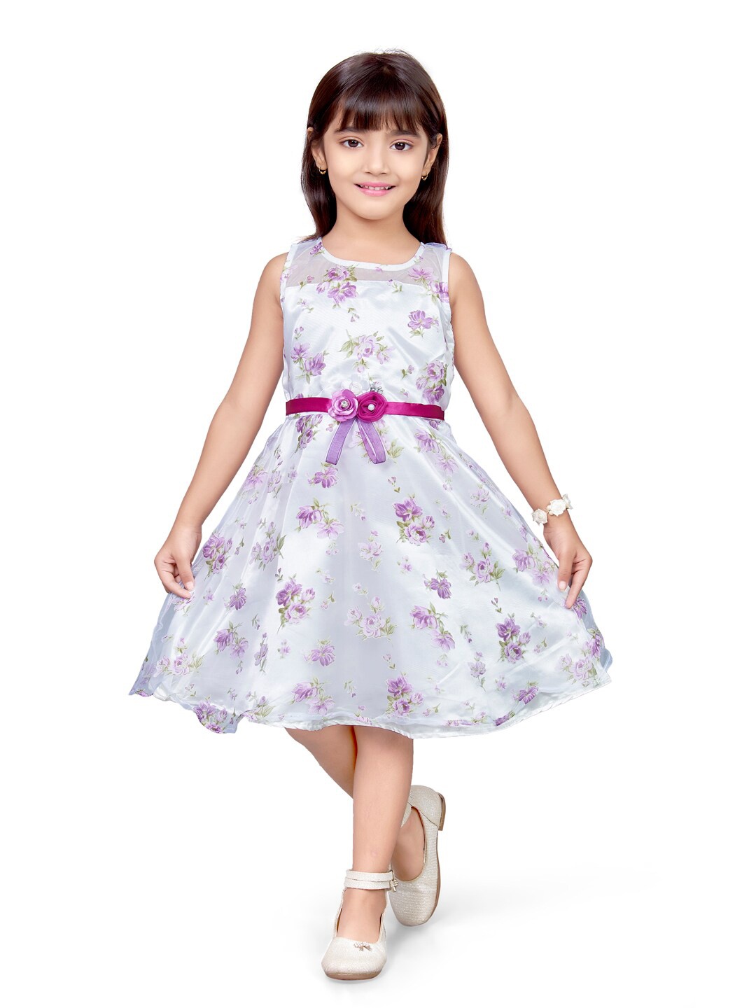 

Doodle Girls Purple & White Floral Printed A-line Dress