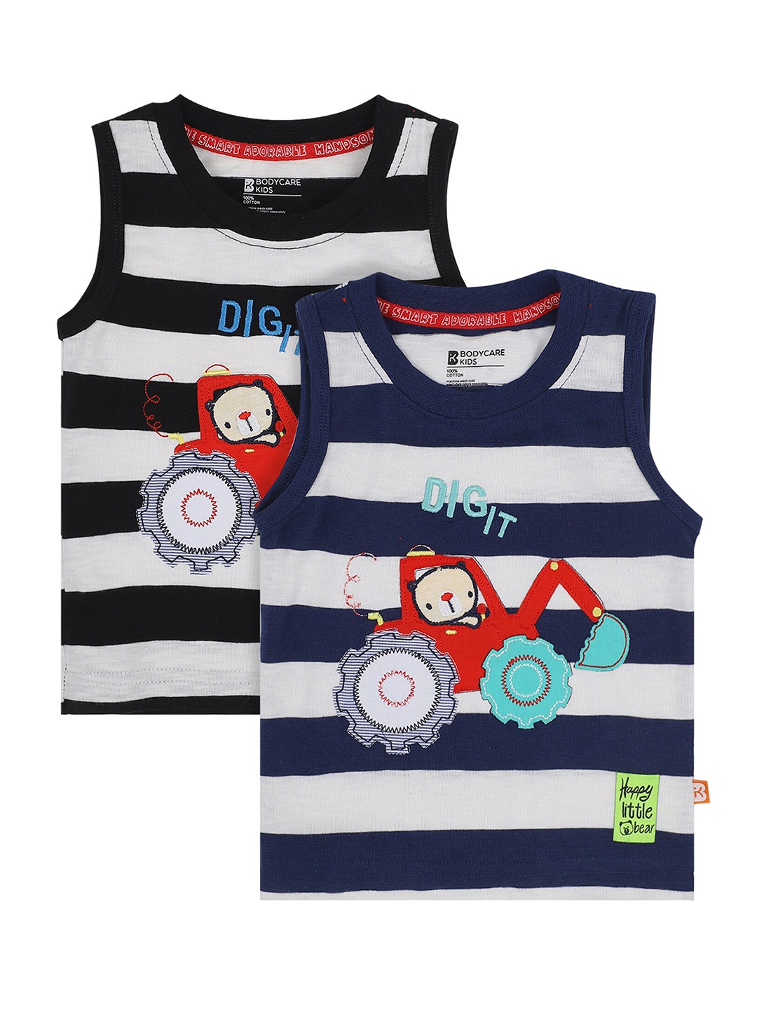 

Bodycare Kids Boys Pack Of 2 Navy Blue & White Striped Cotton T-shirt