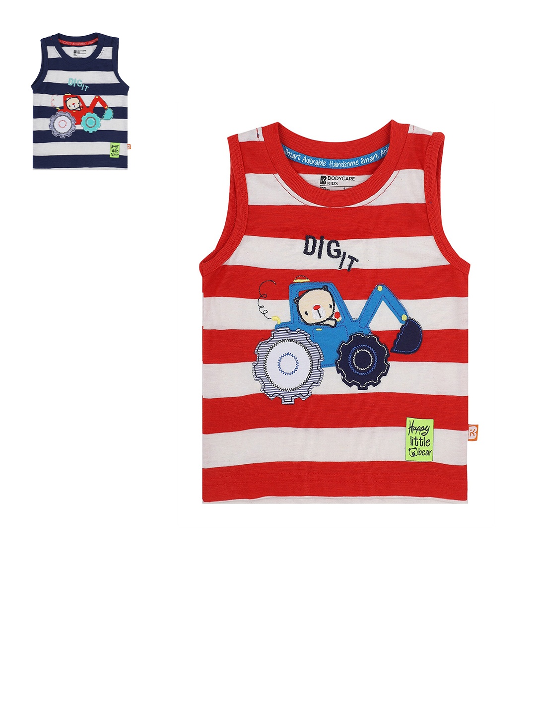 

Bodycare Kids Boys Assorted Pack Of 2 Striped Applique T-shirt