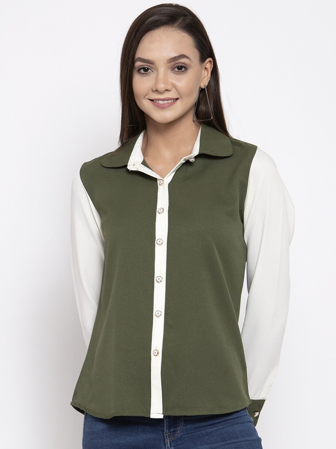 

armure Women Green Colourblocked Casual Shirt