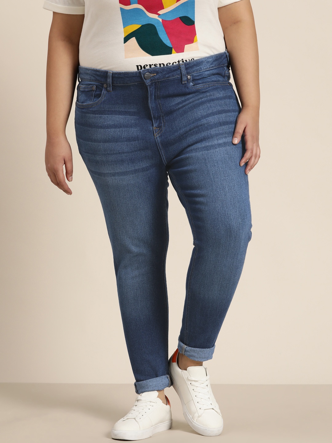 

Sztori Plus Size Women Navy Blue Skinny Fit Light Fade Stretchable Jeans