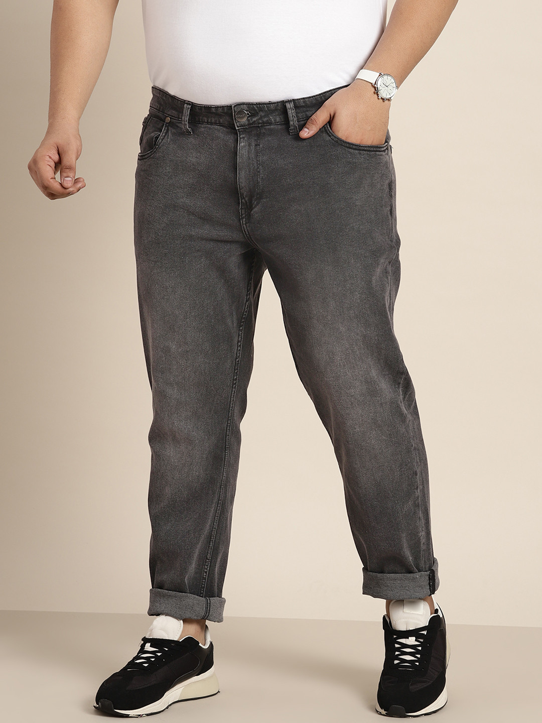 

Sztori Men Plus Size Slim Tapered Stretchable Jeans, Charcoal
