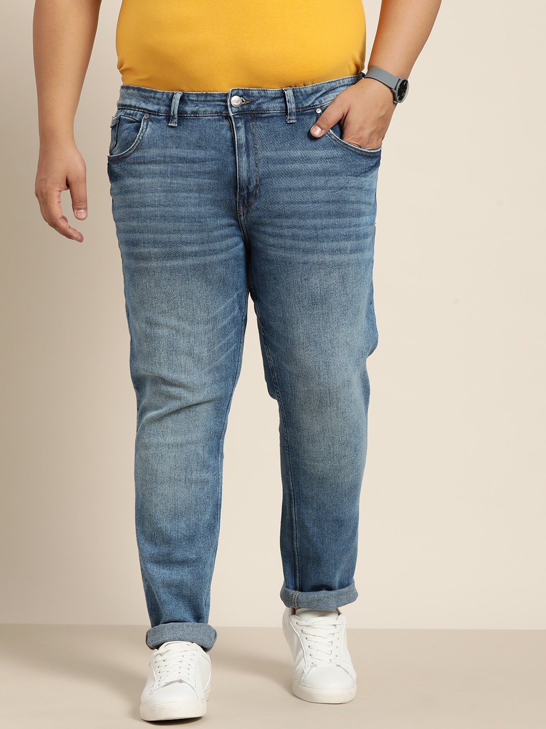 

Sztori Men Plus Size Blue Slim Tapered Fit Heavy Fade Stretchable Jeans