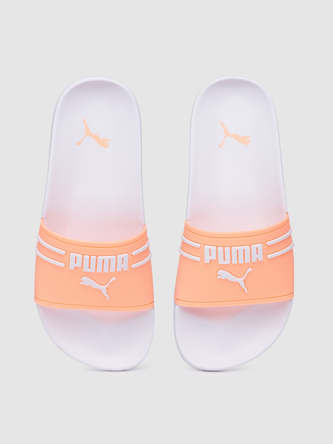 

Puma Unisex Fizzy Peach Orange & White Brand Logo Applique Leadcat 2.0 Neon Sliders