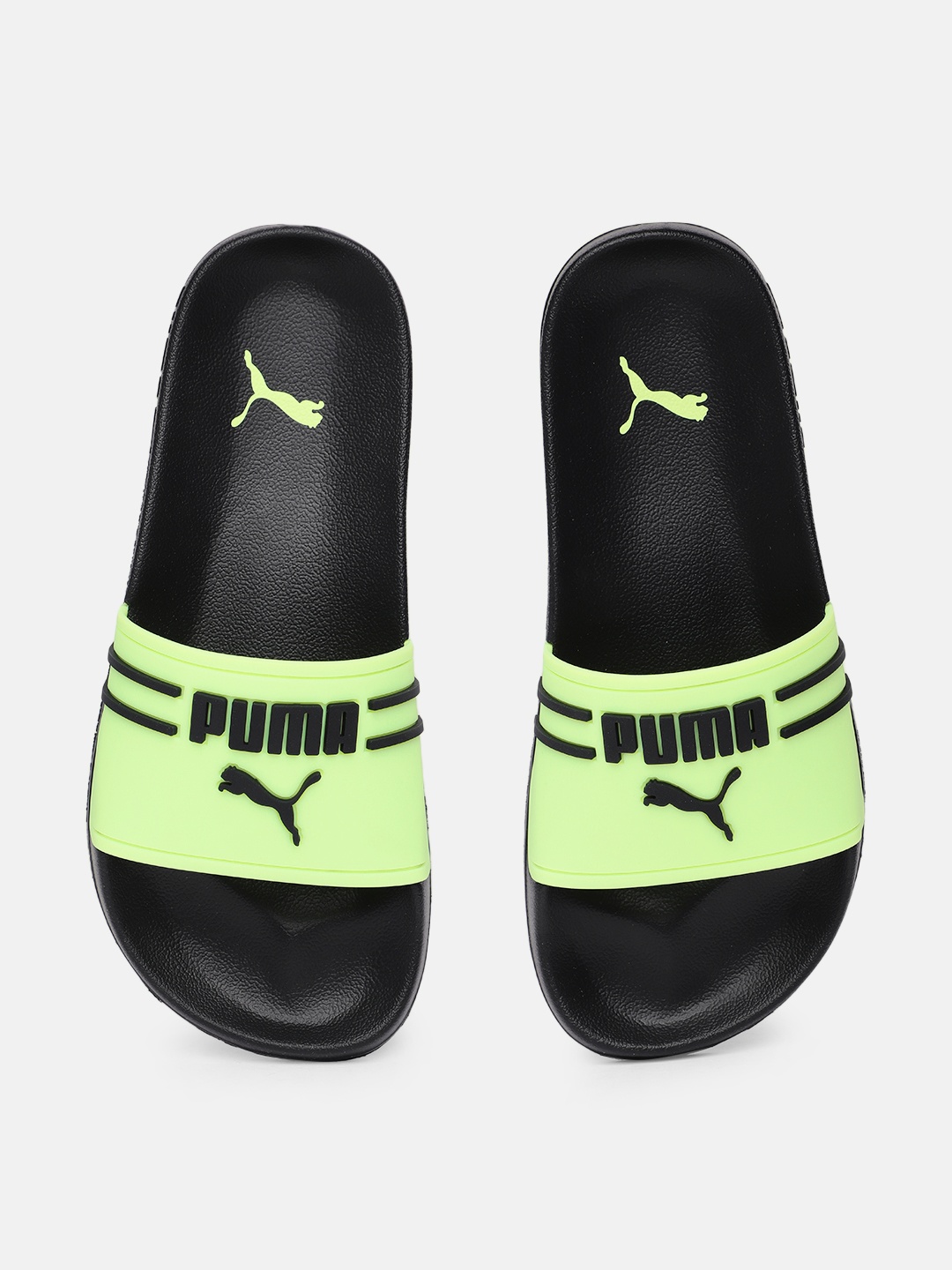 

Puma Unisex Fizzy Lime Green & Black Brand Logo Applique Leadcat 2.0 Neon Sliders