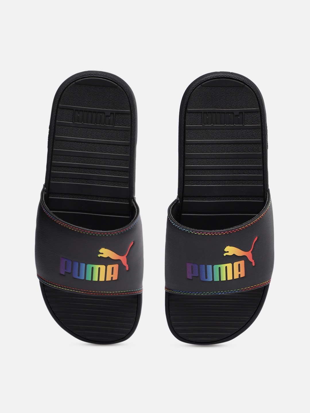 

Puma Unisex Black Cool Cat Rainbow Hues Brand Logo Printed Sliders
