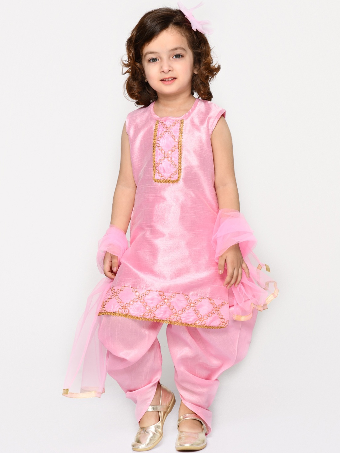 

SAKA DESIGNS Girls Pink Embroidered Kurta with Dhoti Pants & With Dupatta