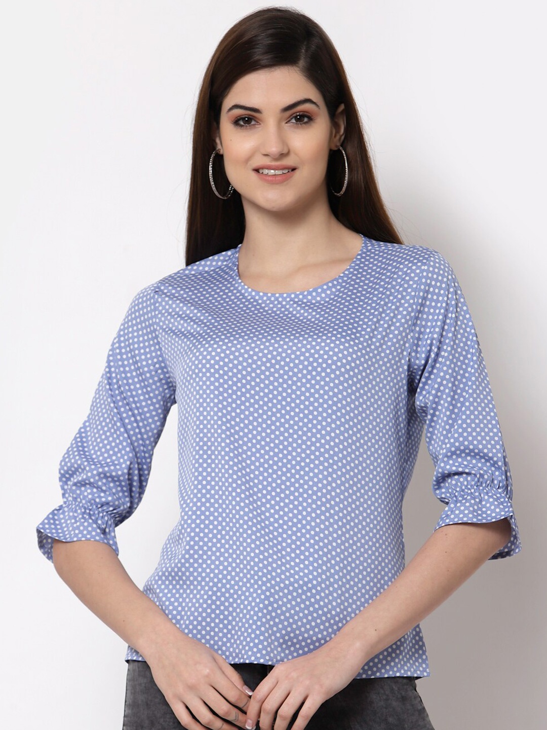 

Style Quotient Blue Print Crepe Top