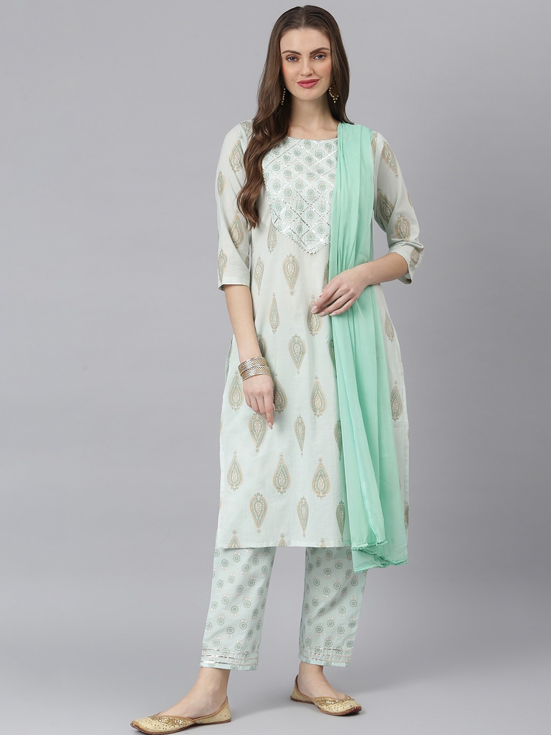 

Stylum Women Green Ethnic Motifs Printed Kurta with Trousers & With Dupatta