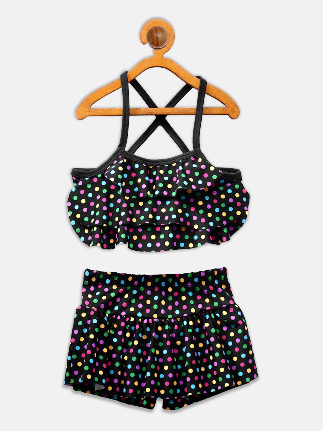 

CUKOO Girls Black Polka Dot Printed 2-Piece Swimwear