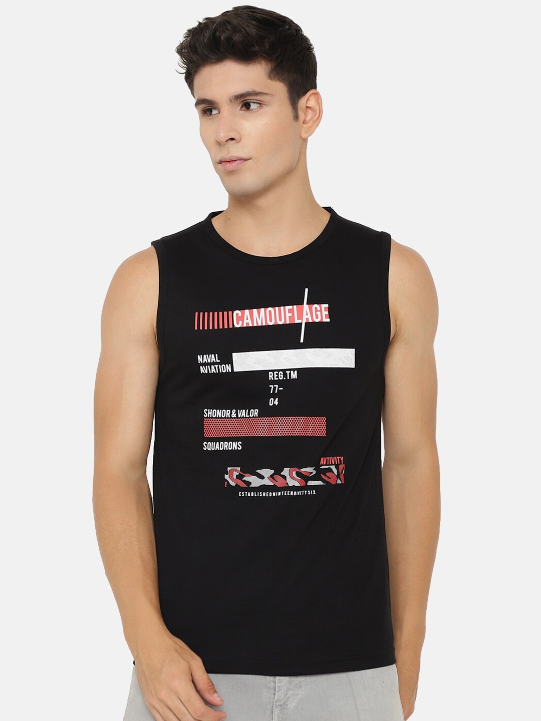 

Chkokko Men Black Typography Printed Sports T-shirt