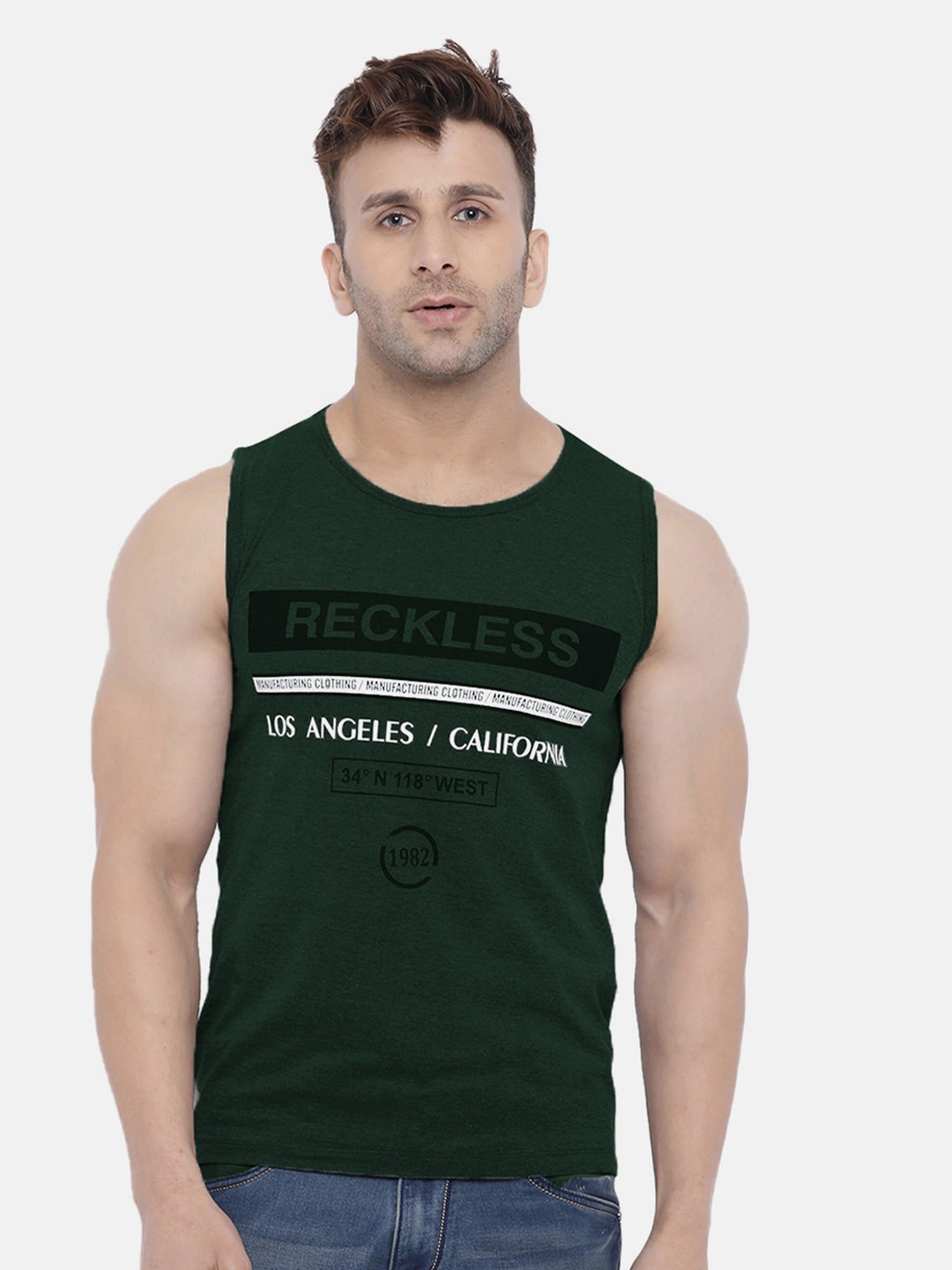 

CHKOKKO Men Green Typography Printed Yoga T-shirt