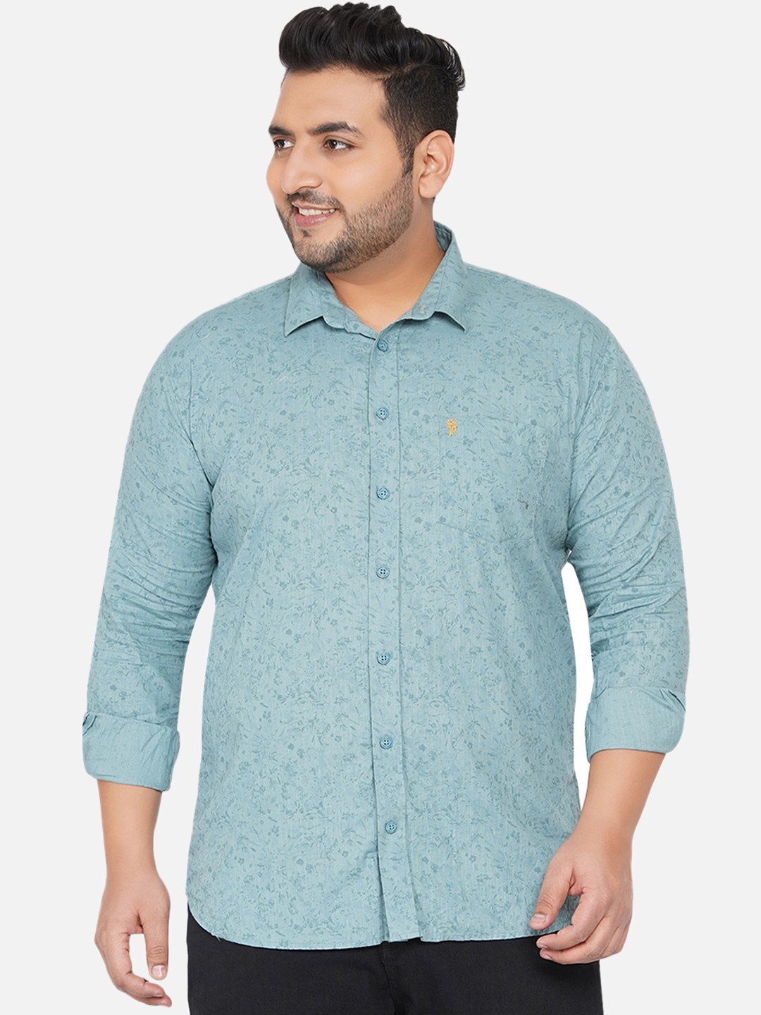 

John Pride Men Blue Floral Printed Plus Size Casual Shirt