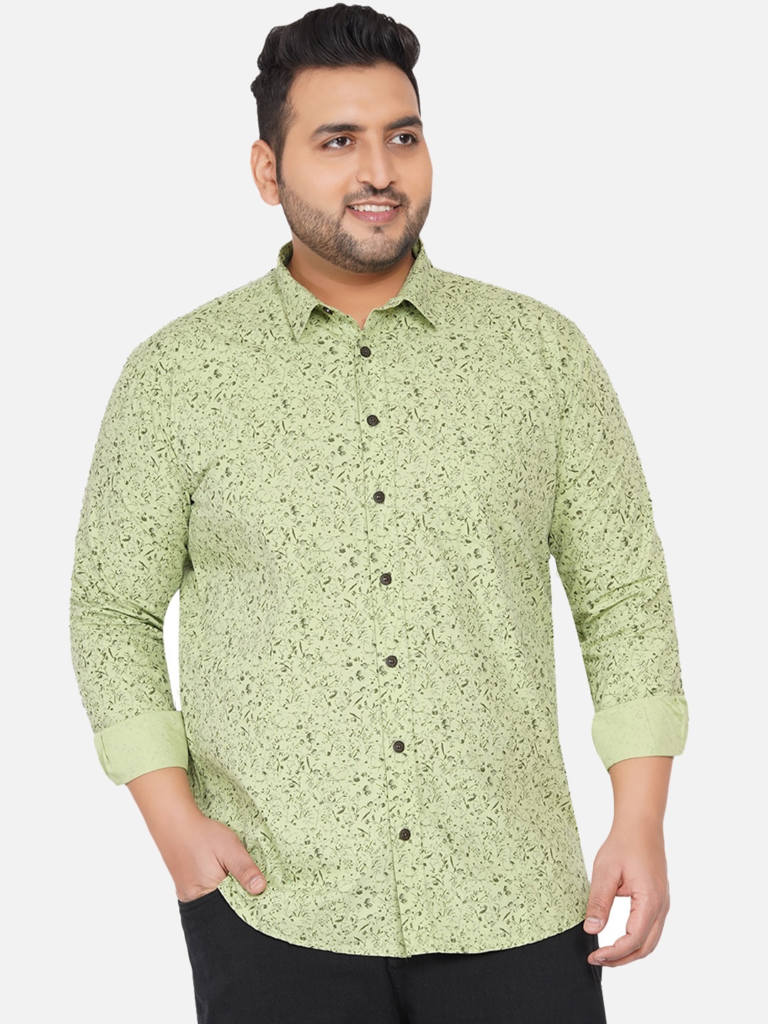 

John Pride Men Green Floral Printed Plus Size Casual Shirt