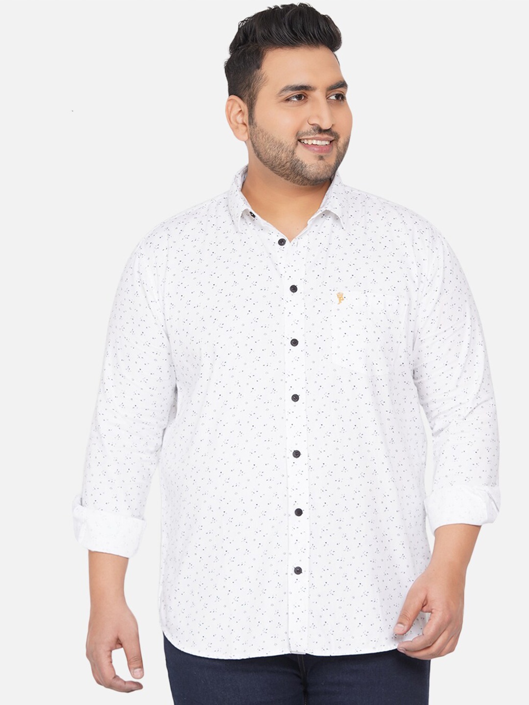 

John Pride Men Plus Size White Printed Casual Shirt