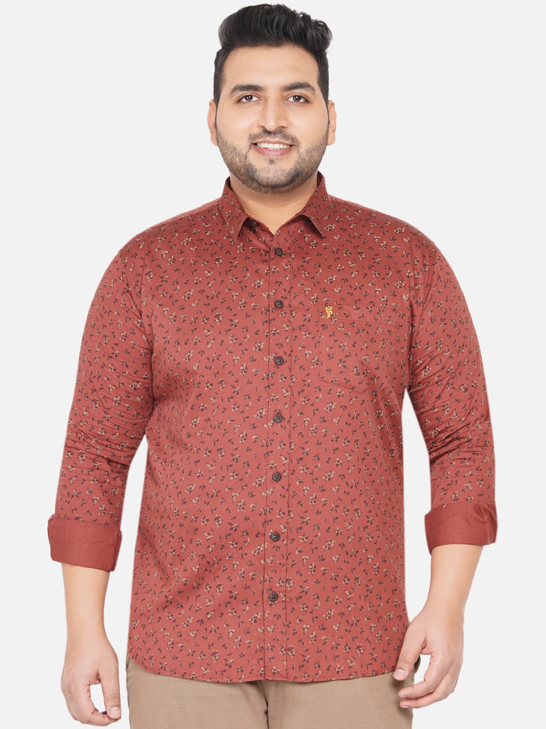 

John Pride Men Plus Size Maroon Floral Printed Casual Shirt