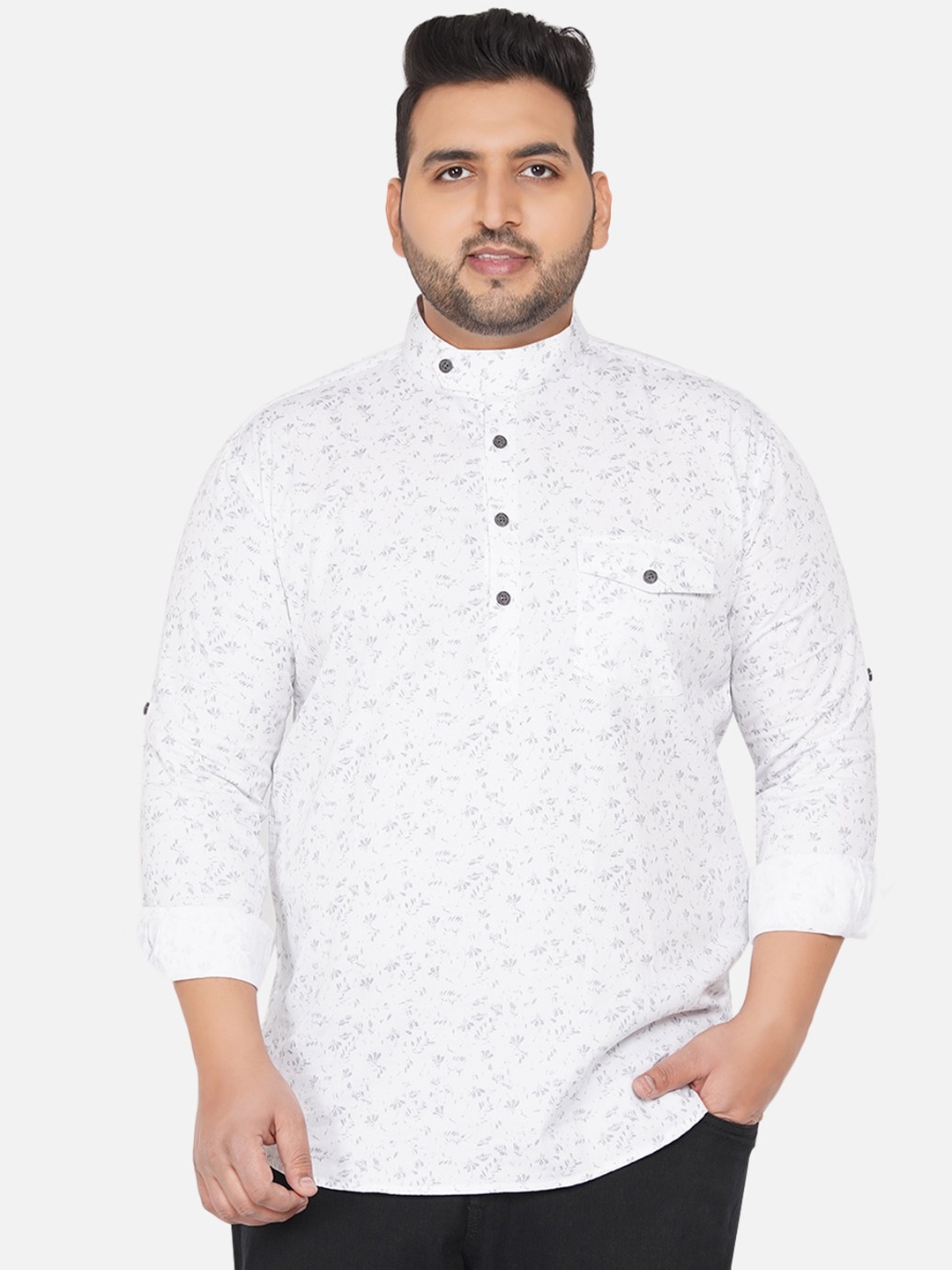 

John Pride Men White Printed Plus Size Casual Shirt