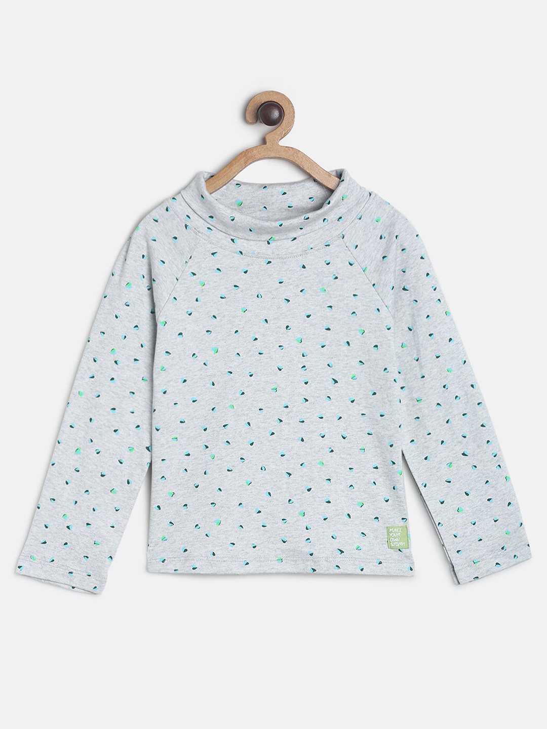 

TALES & STORIES Girls Grey Printed Henley Neck T-shirt