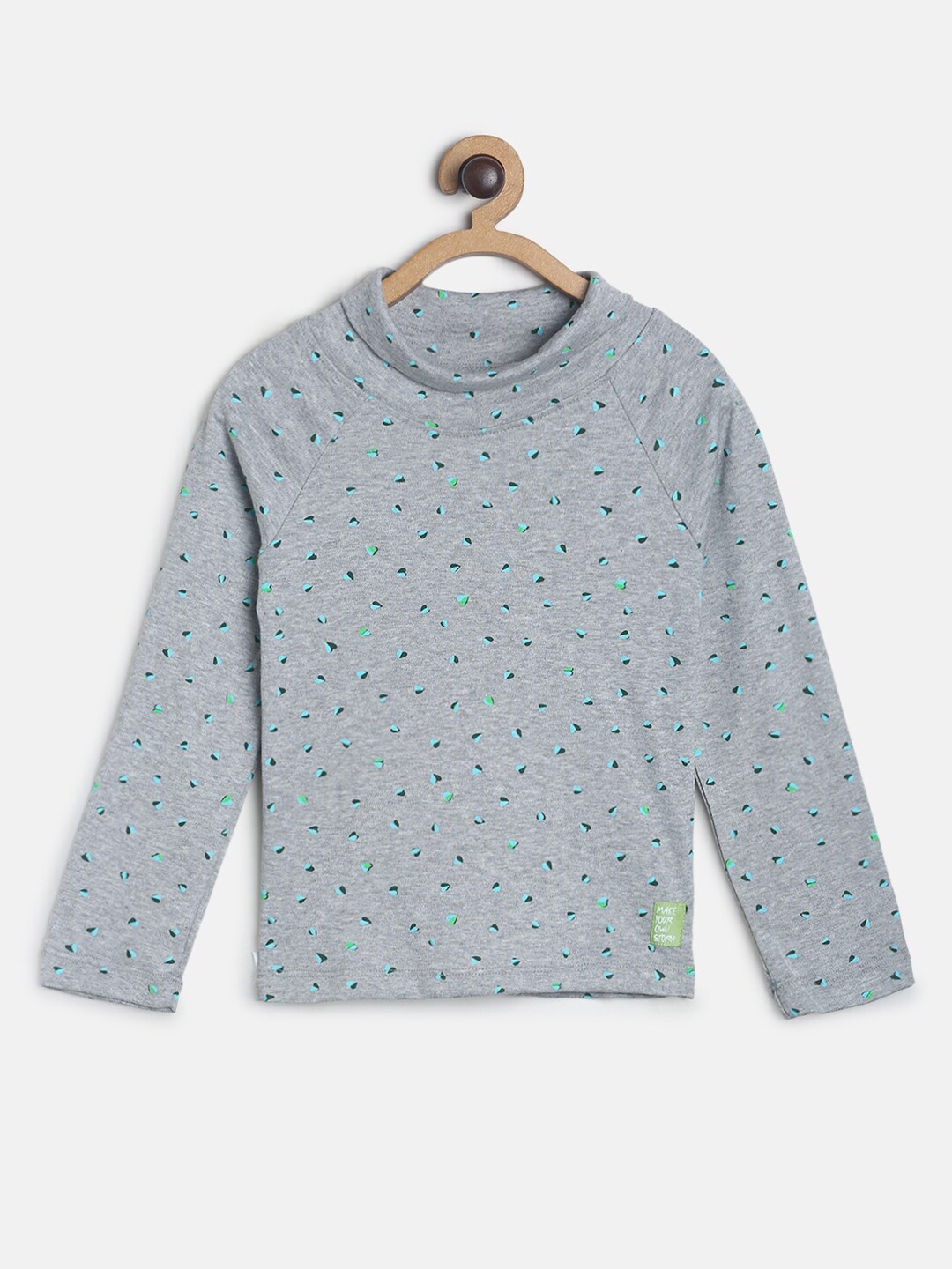 

TALES & STORIES Girls Grey Printed Henley Neck T-shirt