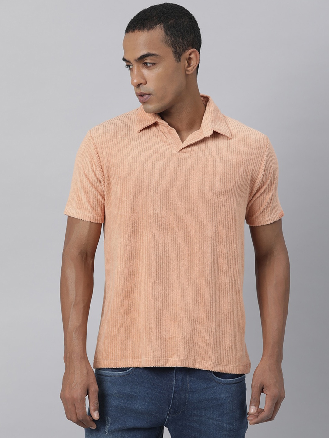 

RARE RABBIT Men Belle Polo Collar Slim Fit T-Shirt, Orange