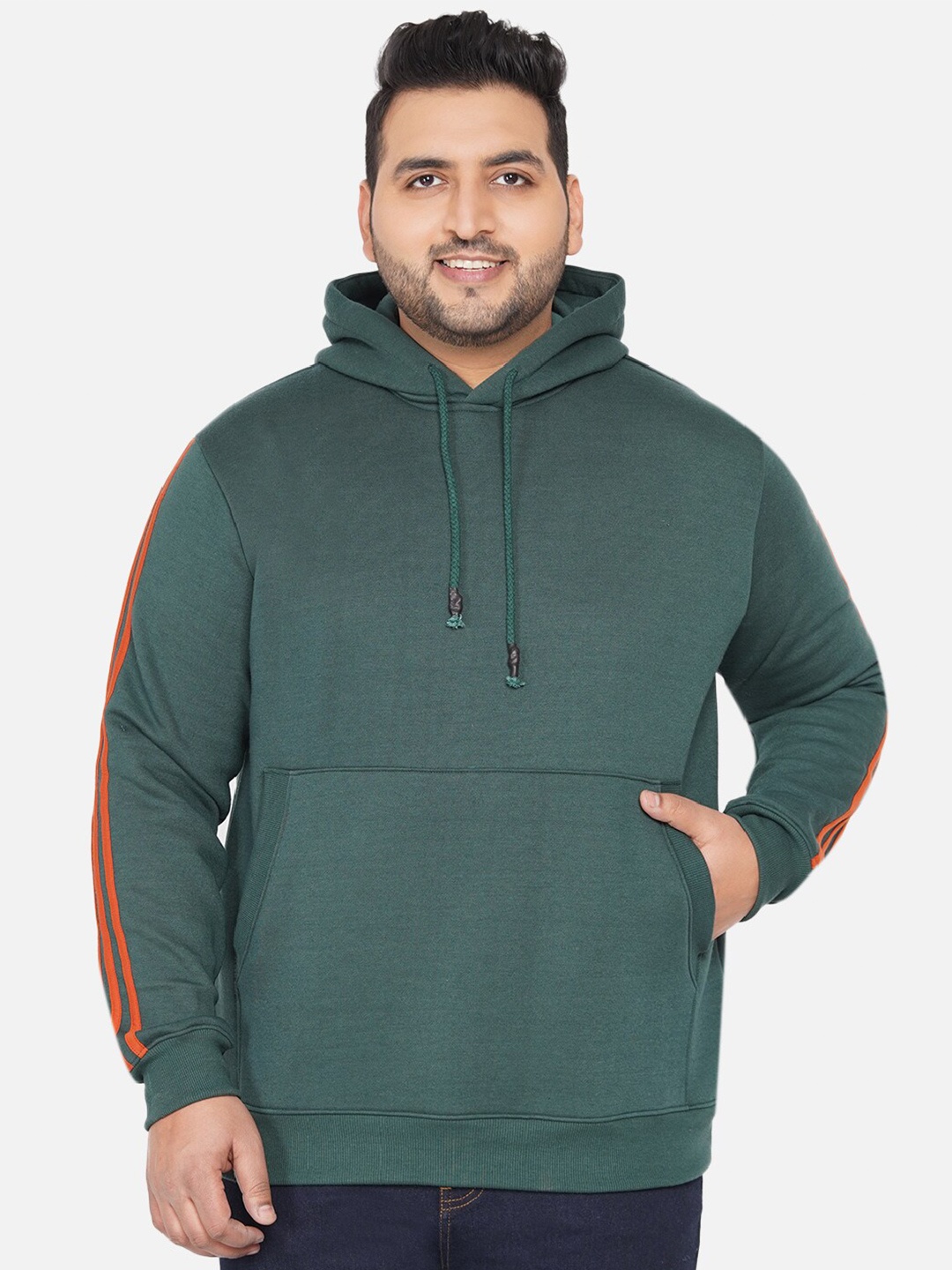 

John Pride Men Plus Size Green Hooded Sweatshirt