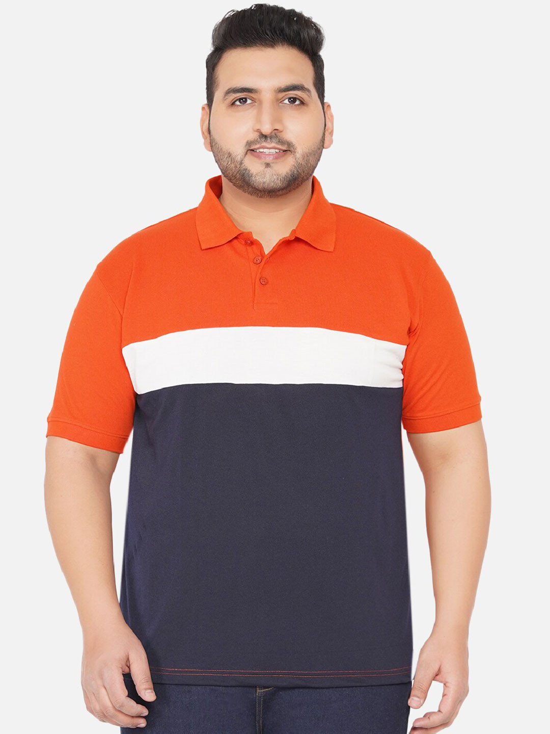 

John Pride Plus Size Colourblocked Polo Collar T-shirt, Orange