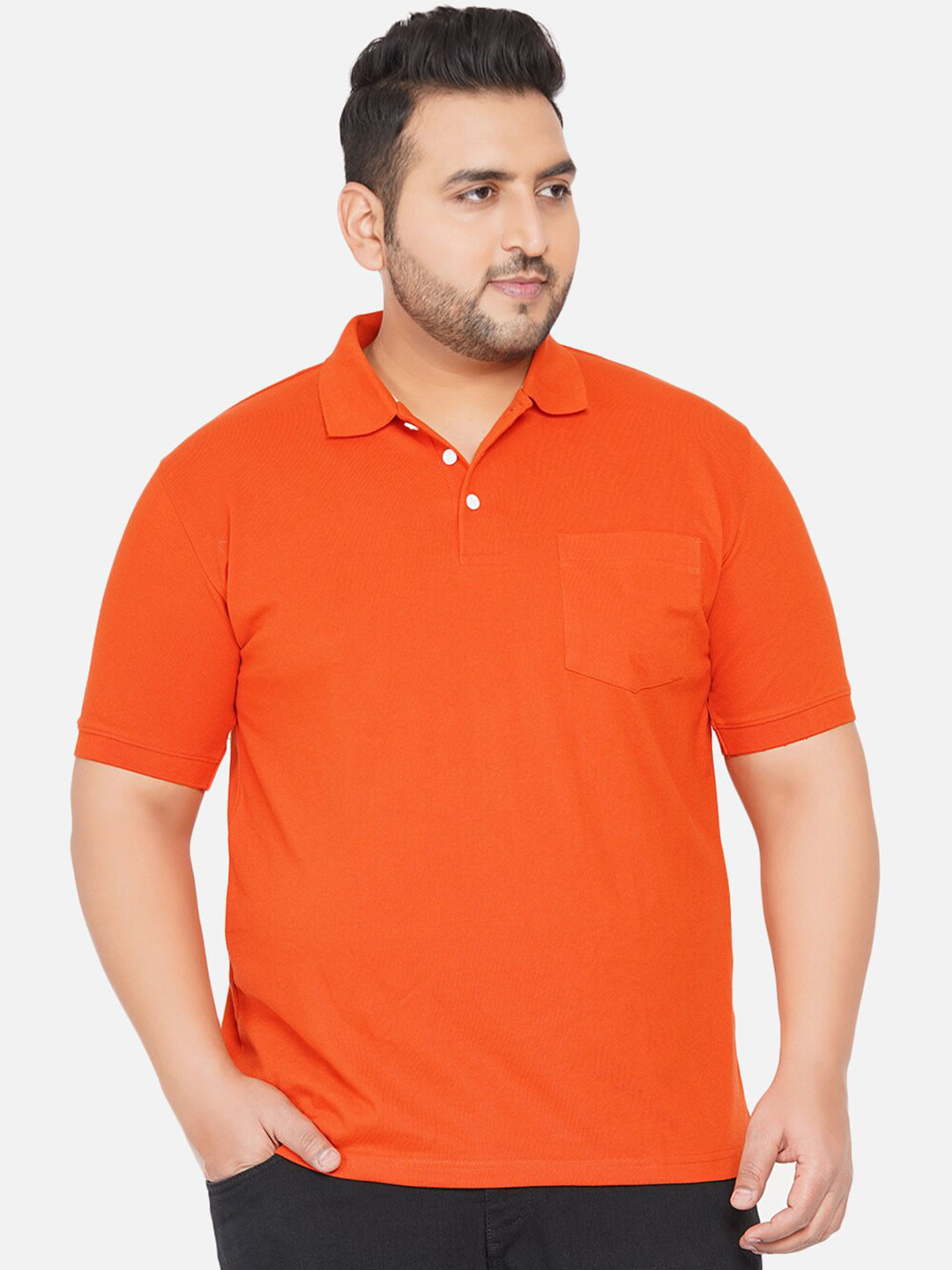 

John Pride Men Plus Size Orange Polo Collar T-shirt