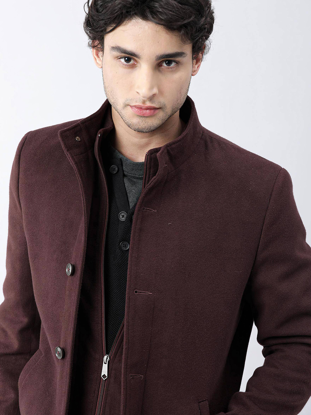 

RARE RABBIT Men Brush Slim Fit Longline Jacket, Burgundy